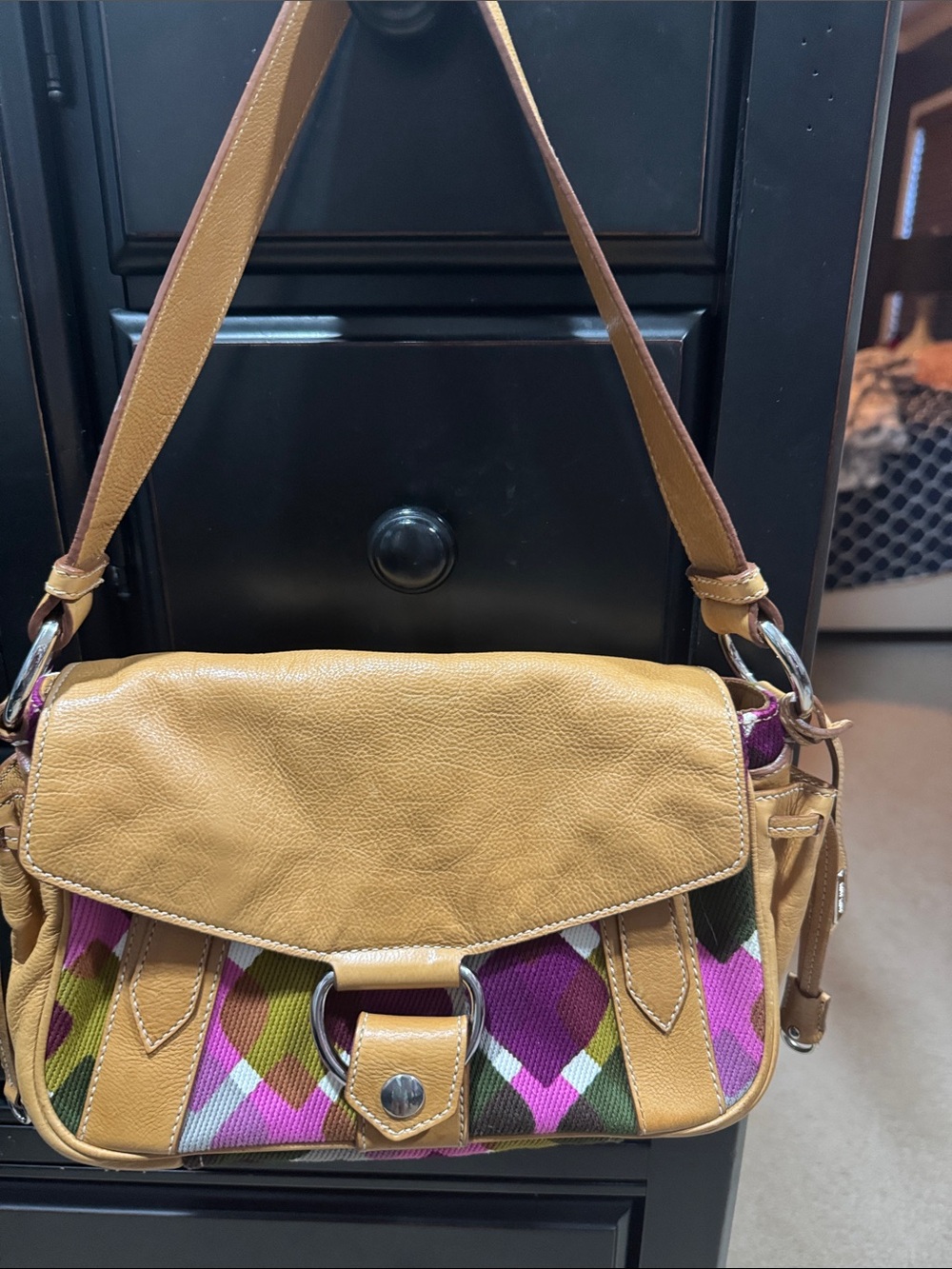 Miu Miu Leather-Trim Multicolor Pattern Shoulder Bag - Brown